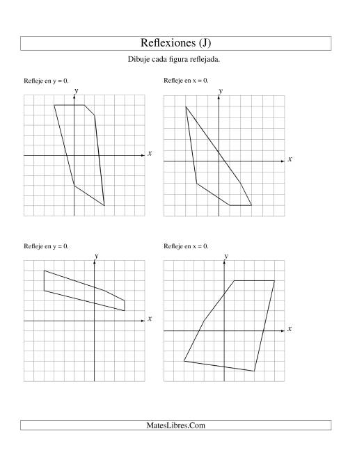 La hoja de ejercicios de Reflexión de 5 Vértices Sobre el Eje x ó y (J)