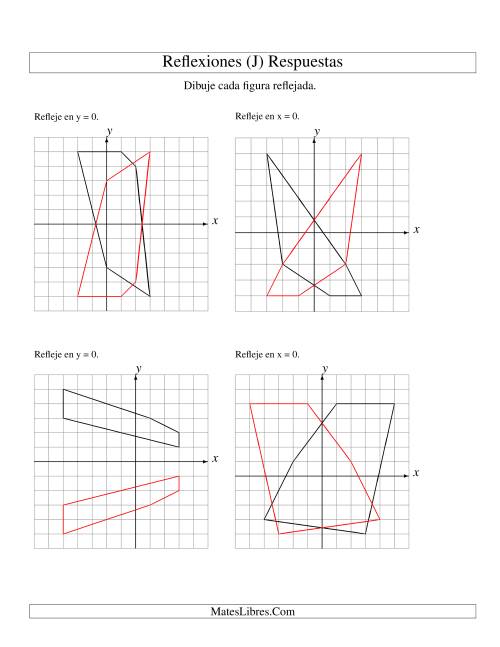 La hoja de ejercicios de Reflexión de 5 Vértices Sobre el Eje x ó y (J) Página 2