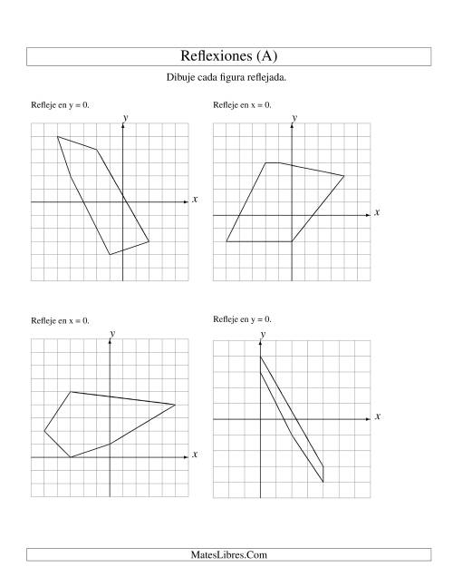 La hoja de ejercicios de Reflexión de 5 Vértices Sobre el Eje x ó y (Todas)