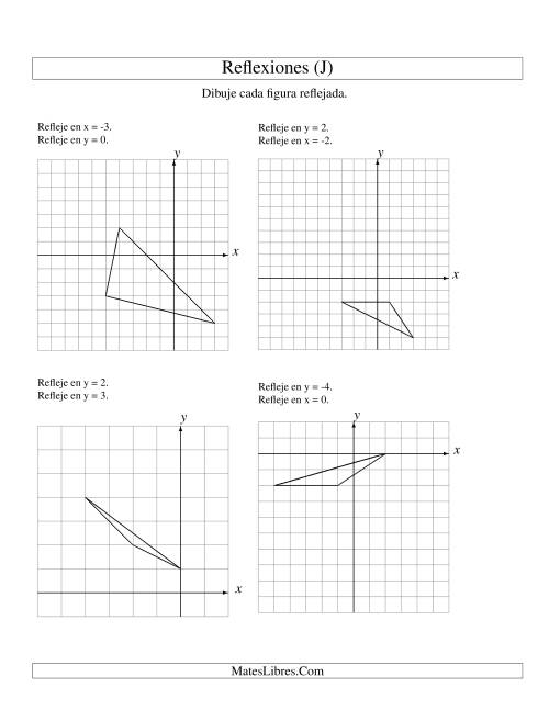 La hoja de ejercicios de Reflexión en Dos Pasos de 3 Vértices Sobre Varios Ejes (J)