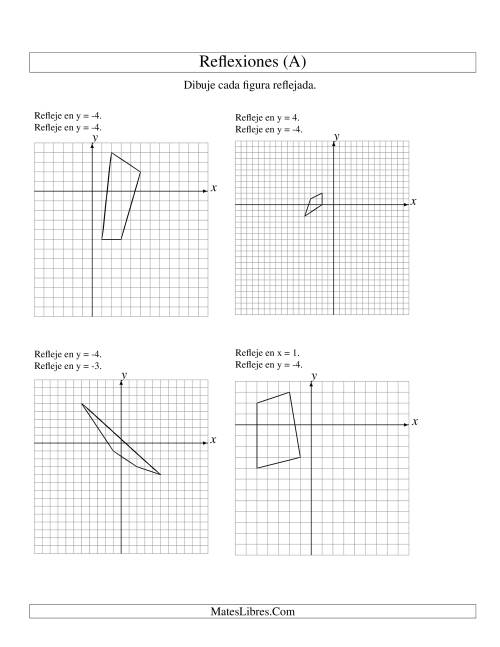 La hoja de ejercicios de Reflexión en Dos Pasos de 4 Vértices Sobre Varios Ejes (A)