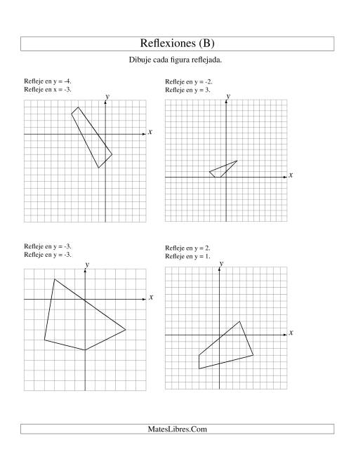 La hoja de ejercicios de Reflexión en Dos Pasos de 4 Vértices Sobre Varios Ejes (B)