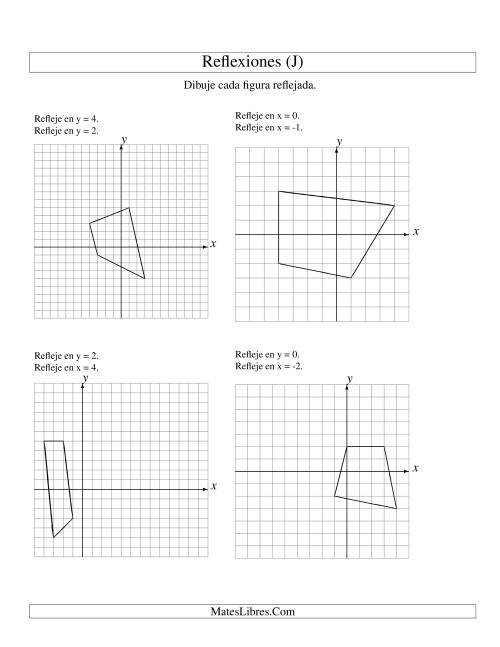 La hoja de ejercicios de Reflexión en Dos Pasos de 4 Vértices Sobre Varios Ejes (J)