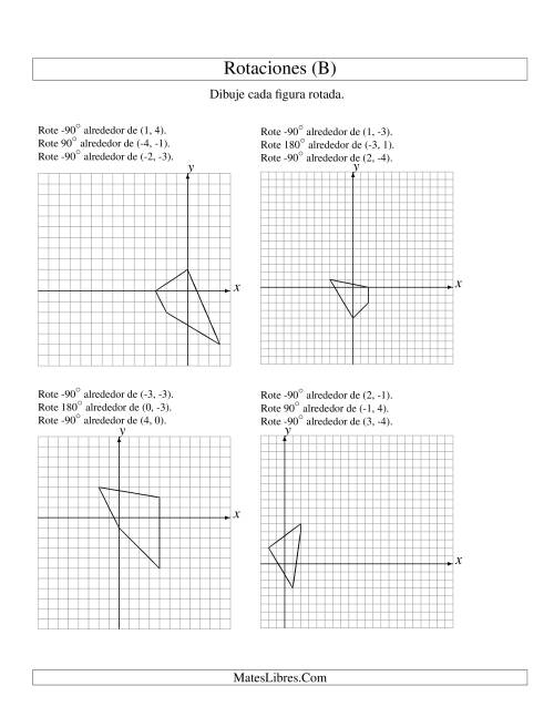 La hoja de ejercicios de Rotación en Tres Pasos de 4 Vértices Alrededor de Cualquier Punto (B)
