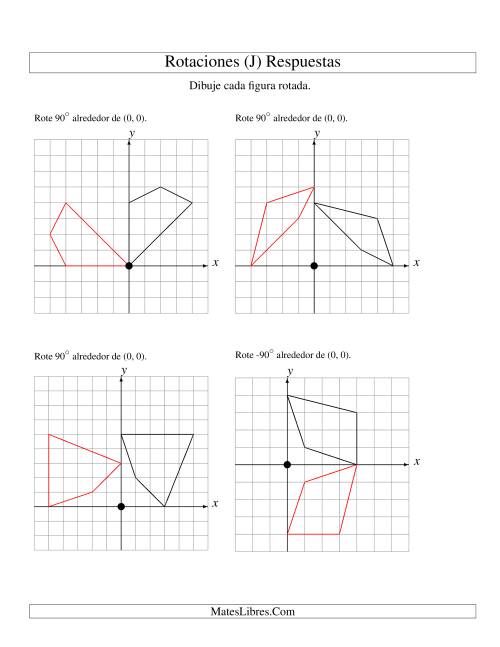 La hoja de ejercicios de Rotación de 4 Vértices Alrededor del Origen, Comenzando en el Primer Cuadrante (J) Página 2