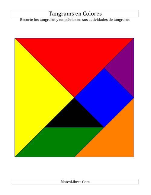 La hoja de ejercicios de Tangrams en Colores con Líneas Gruesas (C)