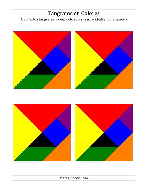 La hoja de ejercicios de Tangrams en Colores con Líneas Gruesas (C) Página 2