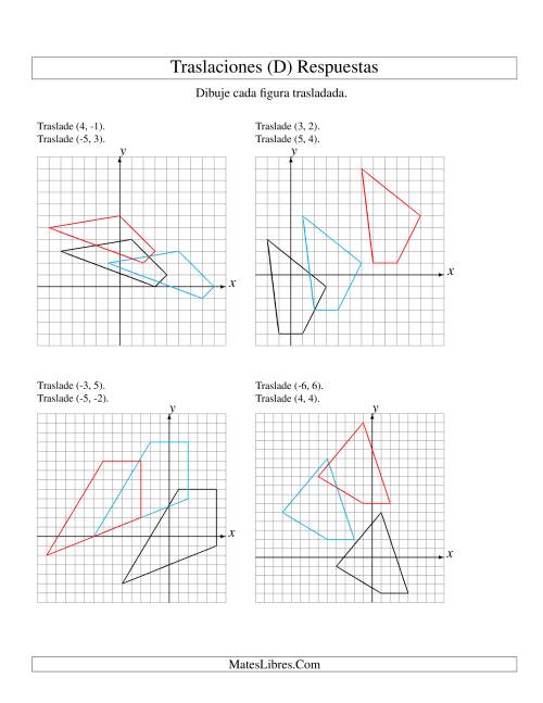 La hoja de ejercicios de Traslación de 4 Puntos en hasta 6 Unidades, en Dos Pasos (D) Página 2