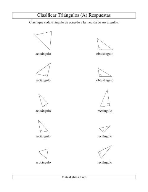 La hoja de ejercicios de Identificar Triángulos de Acuerdo a sus Ángulos (A) Página 2