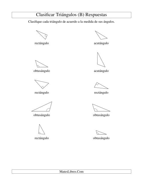 La hoja de ejercicios de Identificar Triángulos de Acuerdo a sus Ángulos (B) Página 2