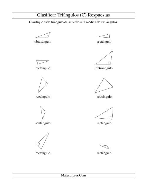 La hoja de ejercicios de Identificar Triángulos de Acuerdo a sus Ángulos (C) Página 2