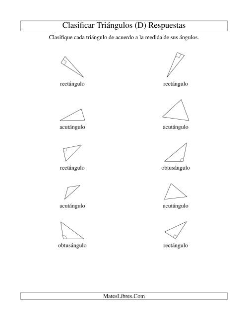 La hoja de ejercicios de Identificar Triángulos de Acuerdo a sus Ángulos (D) Página 2