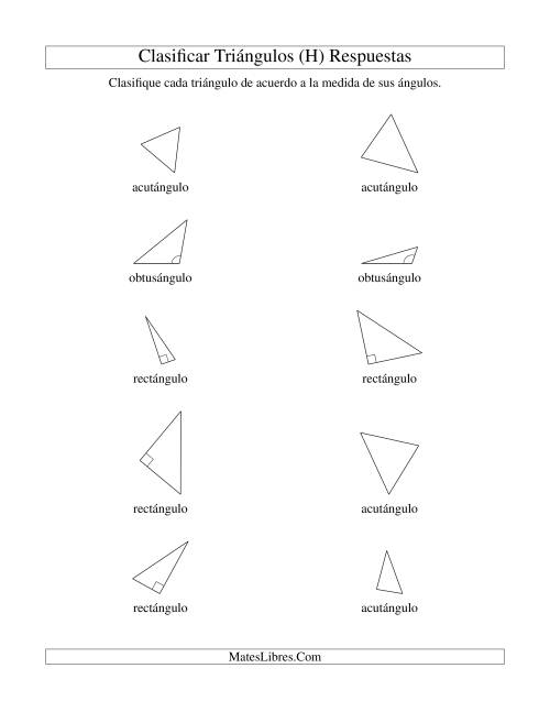 La hoja de ejercicios de Identificar Triángulos de Acuerdo a sus Ángulos (H) Página 2
