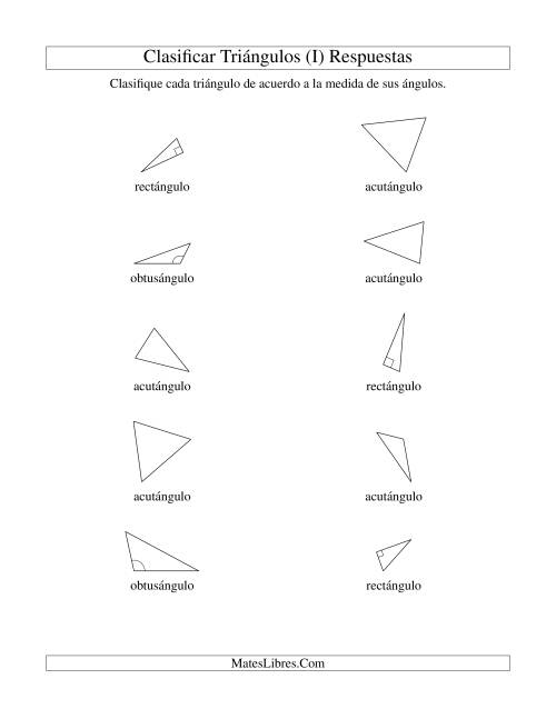 La hoja de ejercicios de Identificar Triángulos de Acuerdo a sus Ángulos (I) Página 2