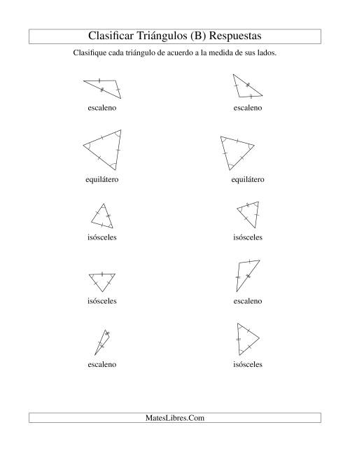 La hoja de ejercicios de Identificar Triángulos de Acuerdo a sus Lados (B) Página 2