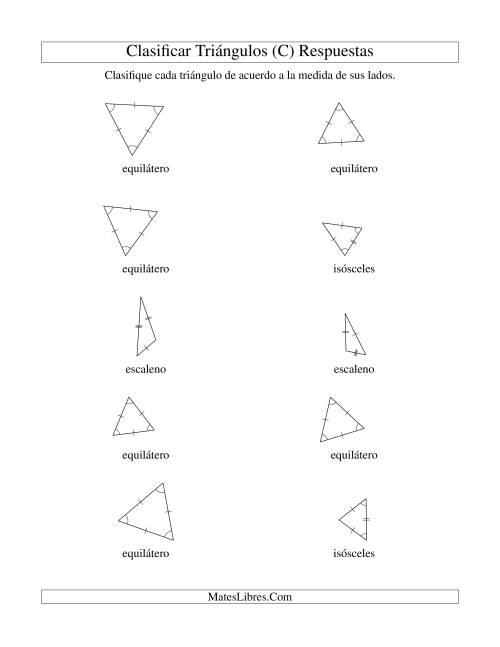 La hoja de ejercicios de Identificar Triángulos de Acuerdo a sus Lados (C) Página 2