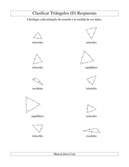 La hoja de ejercicios de Identificar Triángulos de Acuerdo a sus Lados (D) Página 2