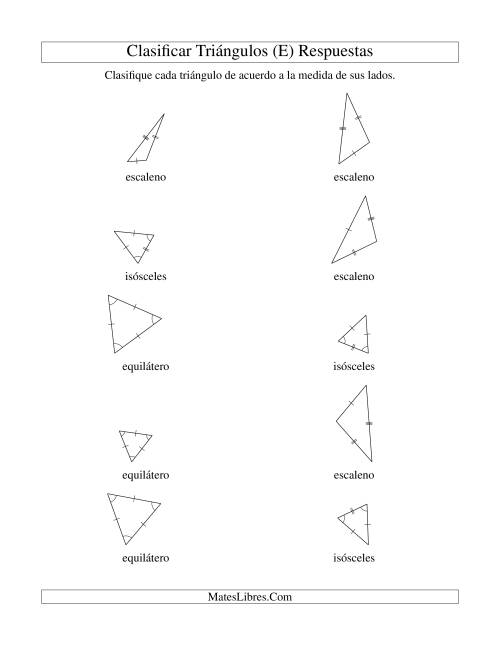 La hoja de ejercicios de Identificar Triángulos de Acuerdo a sus Lados (E) Página 2
