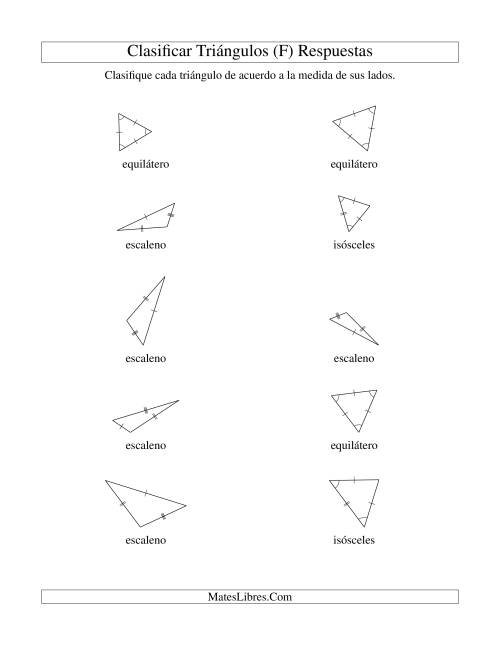 La hoja de ejercicios de Identificar Triángulos de Acuerdo a sus Lados (F) Página 2