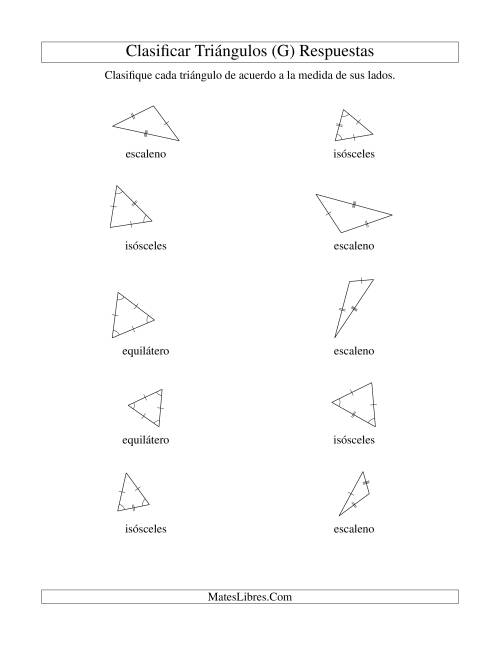 La hoja de ejercicios de Identificar Triángulos de Acuerdo a sus Lados (G) Página 2