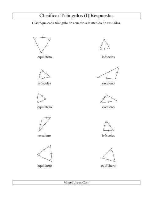 La hoja de ejercicios de Identificar Triángulos de Acuerdo a sus Lados (I) Página 2
