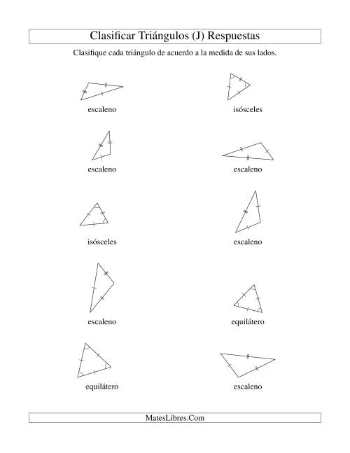 La hoja de ejercicios de Identificar Triángulos de Acuerdo a sus Lados (J) Página 2