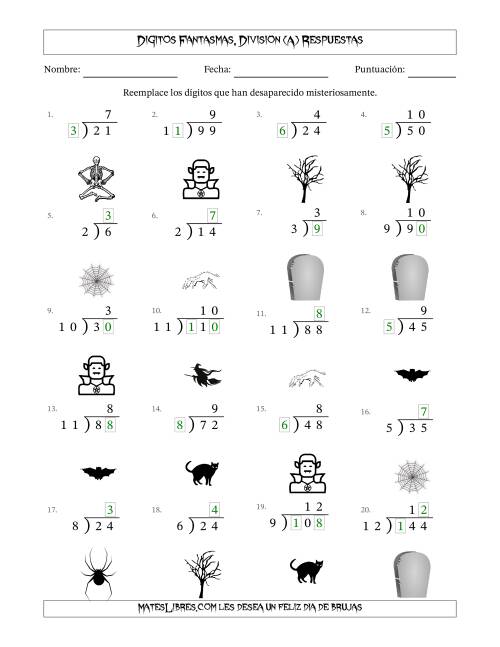 La hoja de ejercicios de Dígitos Robados por Figuras Fantasmas, Division (Versión Sencilla) (A) Página 2