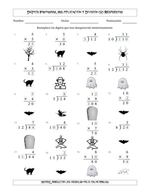 La hoja de ejercicios de Dígitos Robados por Figuras Fantasmas, Multiplicacion y Division (Versión Sencilla) (H) Página 2