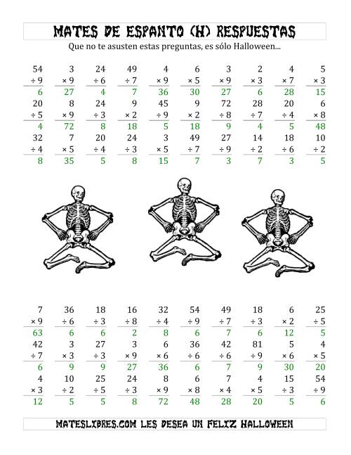La hoja de ejercicios de Multiplicación y División Tenebrosas de 1 Dígito (H) Página 2
