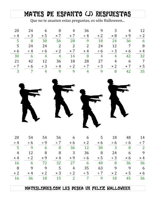 La hoja de ejercicios de Multiplicación y División Tenebrosas de 1 Dígito (J) Página 2
