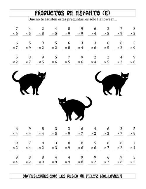 La hoja de ejercicios de Multiplicación Tenebrosa de 1 Dígito por 1 Dígito (E)