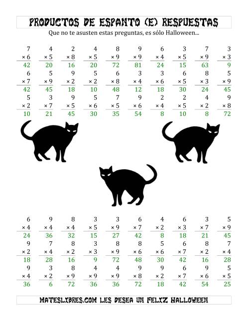 La hoja de ejercicios de Multiplicación Tenebrosa de 1 Dígito por 1 Dígito (E) Página 2
