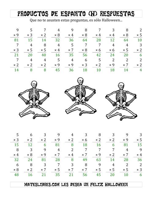 La hoja de ejercicios de Multiplicación Tenebrosa de 1 Dígito por 1 Dígito (H) Página 2