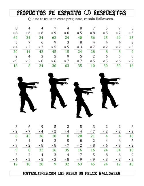 La hoja de ejercicios de Multiplicación Tenebrosa de 1 Dígito por 1 Dígito (J) Página 2