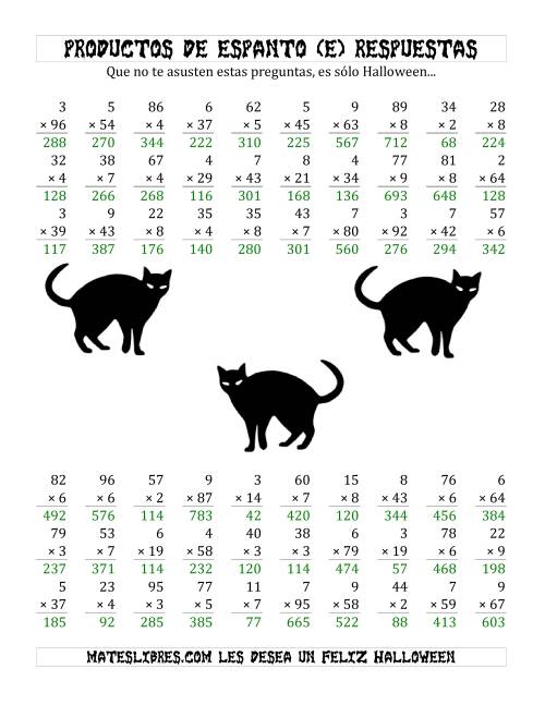 La hoja de ejercicios de Multiplicación Tenebrosa de 2 Dígitos por 1 Dígito (E) Página 2
