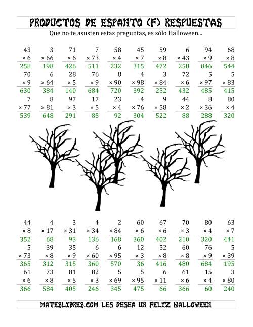 La hoja de ejercicios de Multiplicación Tenebrosa de 2 Dígitos por 1 Dígito (F) Página 2