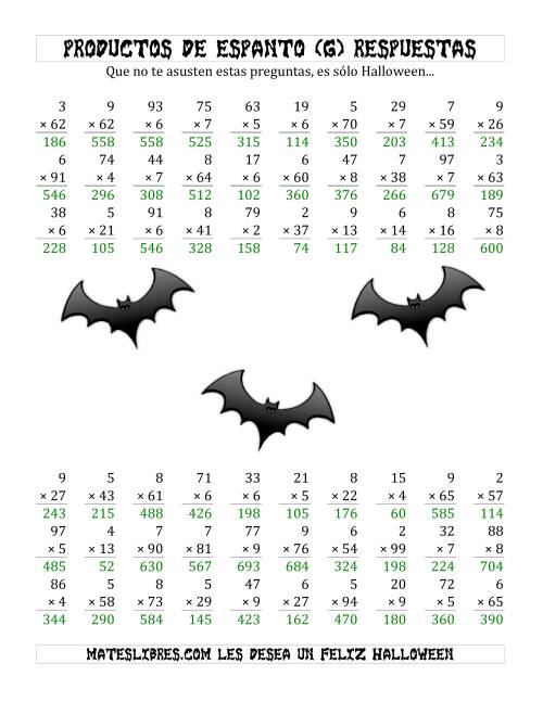 La hoja de ejercicios de Multiplicación Tenebrosa de 2 Dígitos por 1 Dígito (G) Página 2
