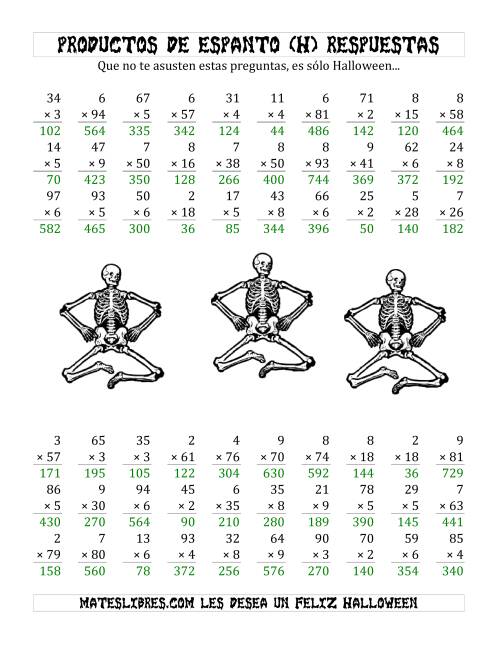 La hoja de ejercicios de Multiplicación Tenebrosa de 2 Dígitos por 1 Dígito (H) Página 2