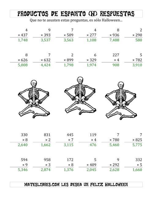 La hoja de ejercicios de Multiplicación Tenebrosa de 3 Dígitos por 1 Dígito (H) Página 2