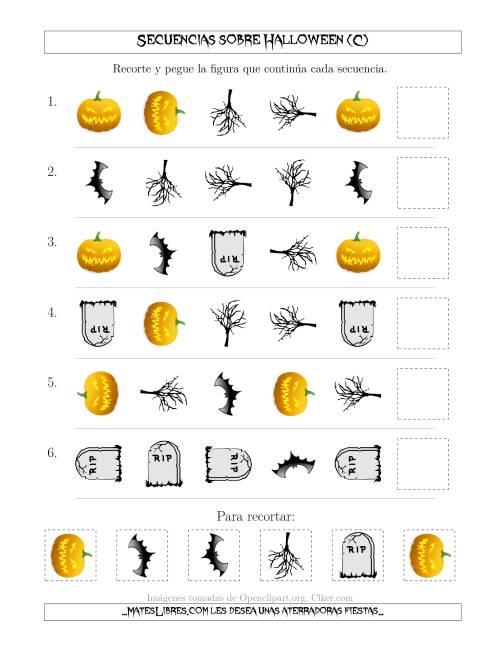 La hoja de ejercicios de Secuencias de Imágenes No Tan Tenebrosas sobre Halloween Cambiandolos Atributos Forma y Rotación (C)