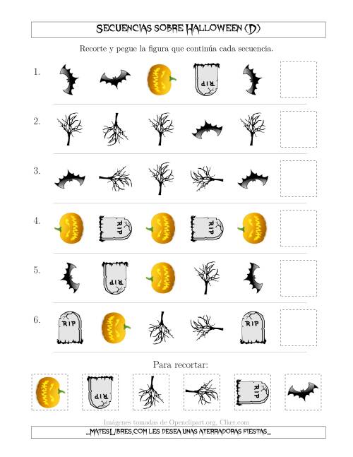 La hoja de ejercicios de Secuencias de Imágenes No Tan Tenebrosas sobre Halloween Cambiandolos Atributos Forma y Rotación (D)