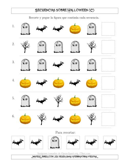La hoja de ejercicios de Secuencias de Imágenes Tenebrosas sobre Halloween Cambiando el Atributo Forma (C)