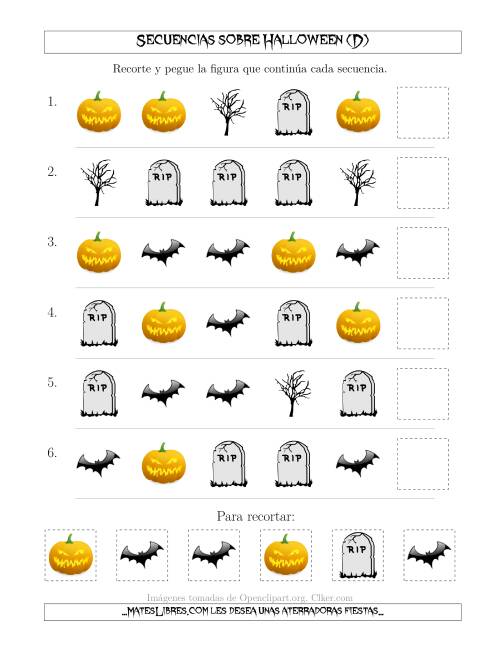 La hoja de ejercicios de Secuencias de Imágenes Tenebrosas sobre Halloween Cambiando el Atributo Forma (D)