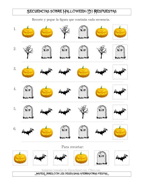 La hoja de ejercicios de Secuencias de Imágenes Tenebrosas sobre Halloween Cambiando el Atributo Forma (D) Página 2