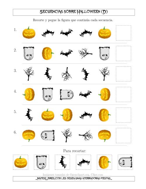 La hoja de ejercicios de Secuencias de Imágenes Tenebrosas sobre Halloween Cambiando los Atributos Forma y Rotación (D)