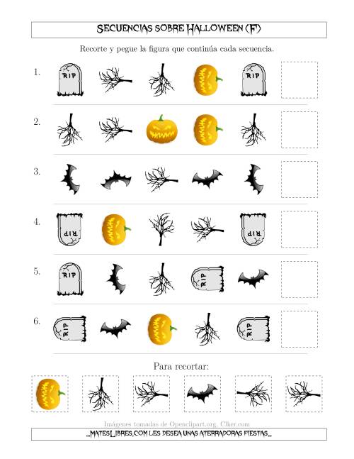 La hoja de ejercicios de Secuencias de Imágenes Tenebrosas sobre Halloween Cambiando los Atributos Forma y Rotación (F)