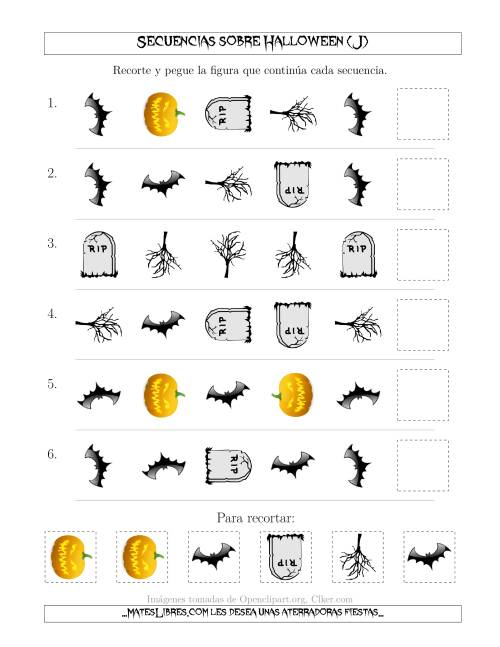 La hoja de ejercicios de Secuencias de Imágenes Tenebrosas sobre Halloween Cambiando los Atributos Forma y Rotación (J)