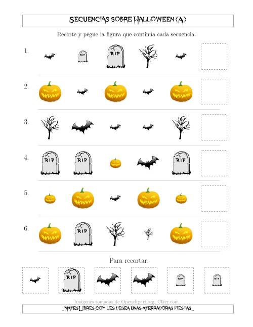 La hoja de ejercicios de Secuencias de Imágenes Tenebrosas sobre Halloween Cambiando los Atributos Forma y Tamaño (A)