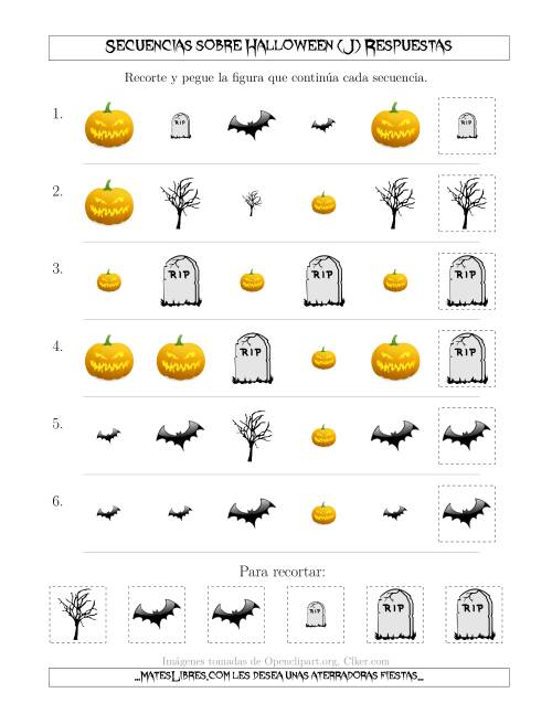 La hoja de ejercicios de Secuencias de Imágenes Tenebrosas sobre Halloween Cambiando los Atributos Forma y Tamaño (J) Página 2