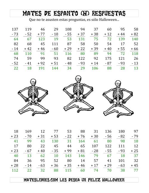 La hoja de ejercicios de Suma y Resta Tenebrosas de 2 Dígitos (H) Página 2